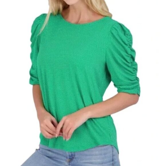 ADRIANNA PAPELL Caterpillar Sleeve 3/4 Sleeve Top Mustard Golden Yellow Printed - Picture 3 of 14